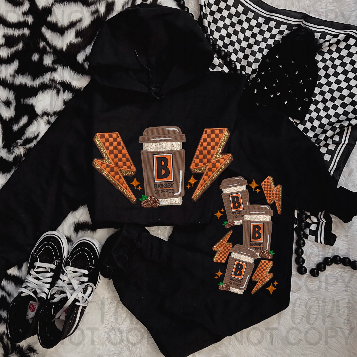 Faux Embroidery Big B Coffee