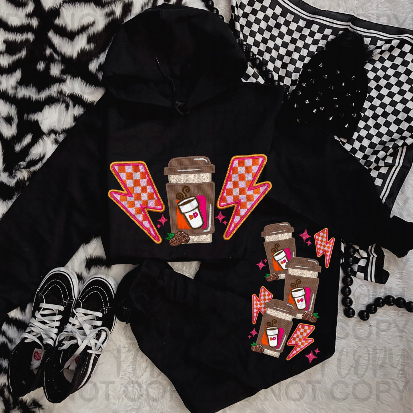 Faux Embroidery Donut Coffee