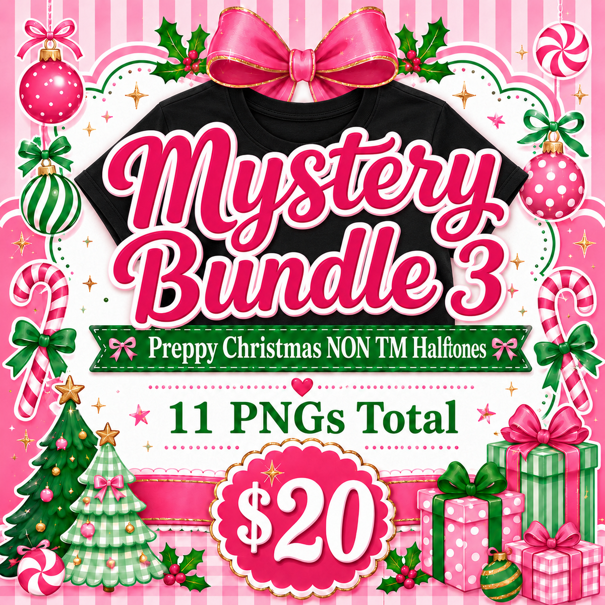 Mystery Bundle 3-Preppy Christmas Not TM Halftone (DARK TEES ONLY!) tees