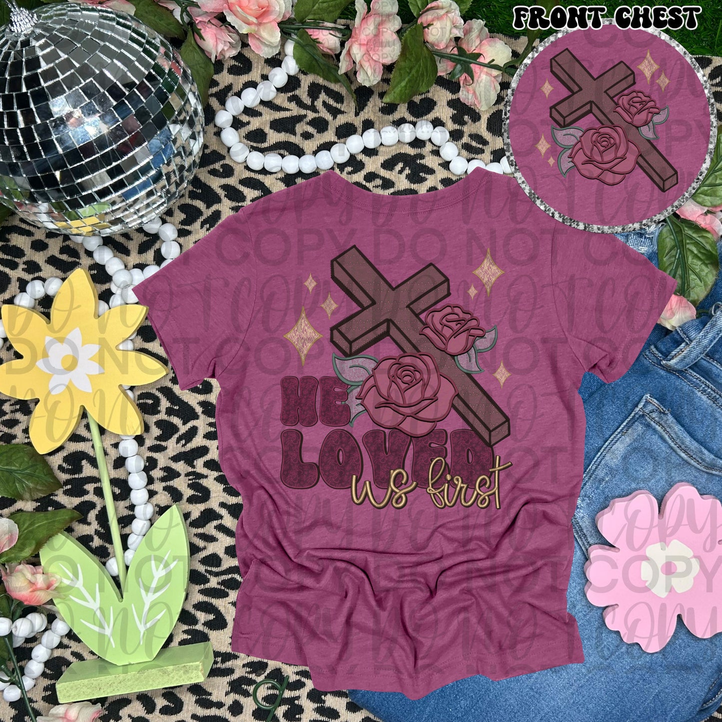 Faux Lace He Loved Us First Bundle. Tumbler, Pocket and Back Design