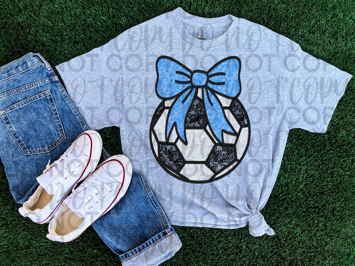 Soccer ball w/ blue bow floral