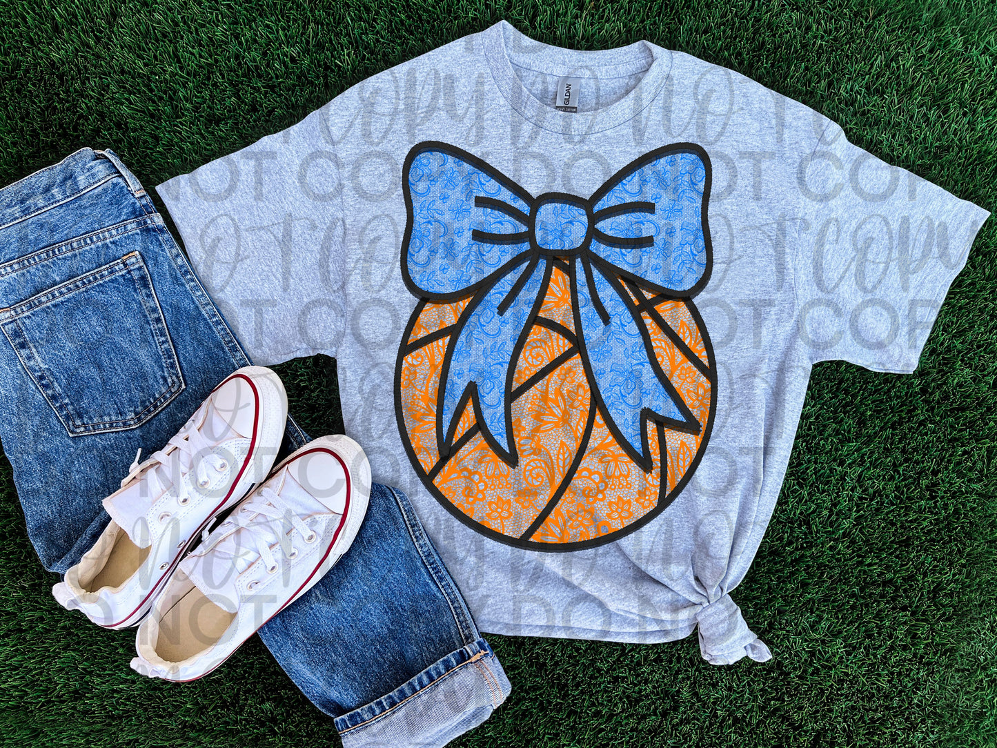 Basketball w/ blue bow floral lace