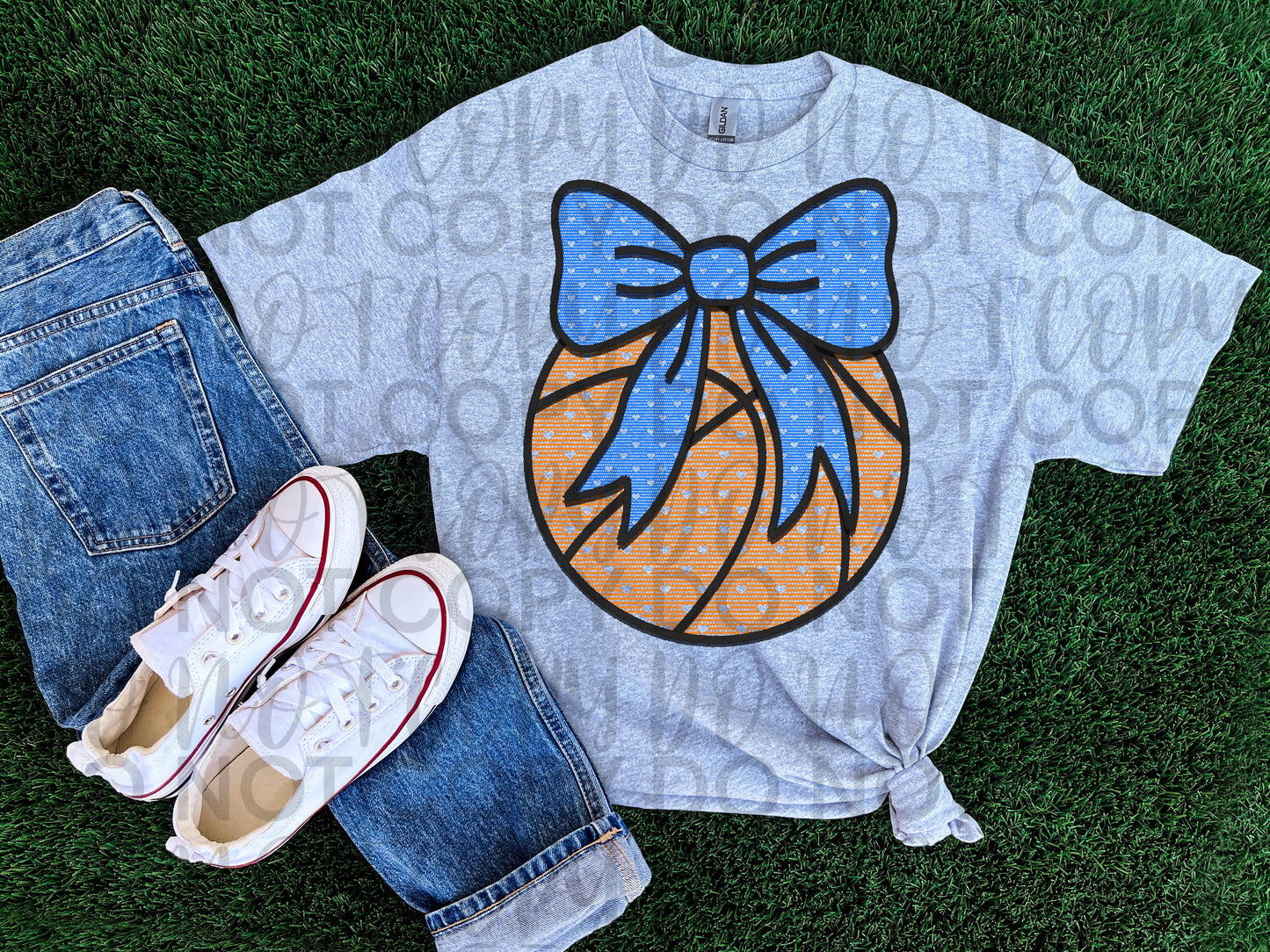 Basketball w/ blue bow heart lace