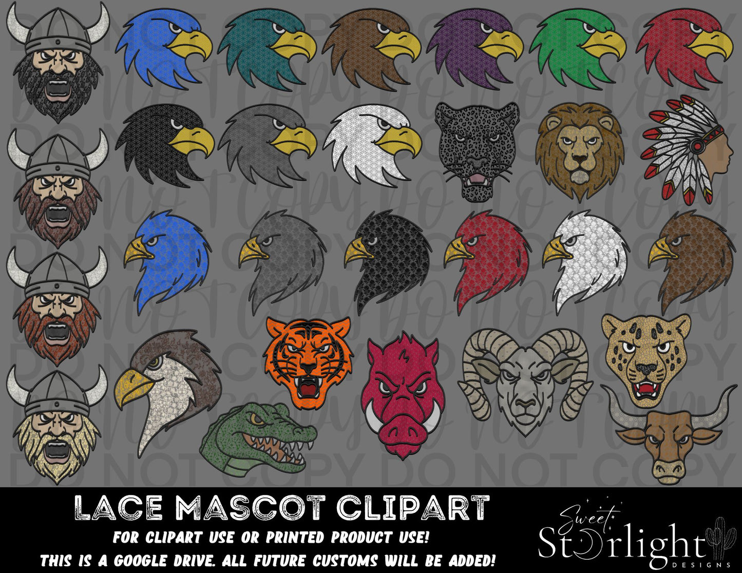 Lace Mascot Mega Clipart Bundle! Google Drive with Customs added!
