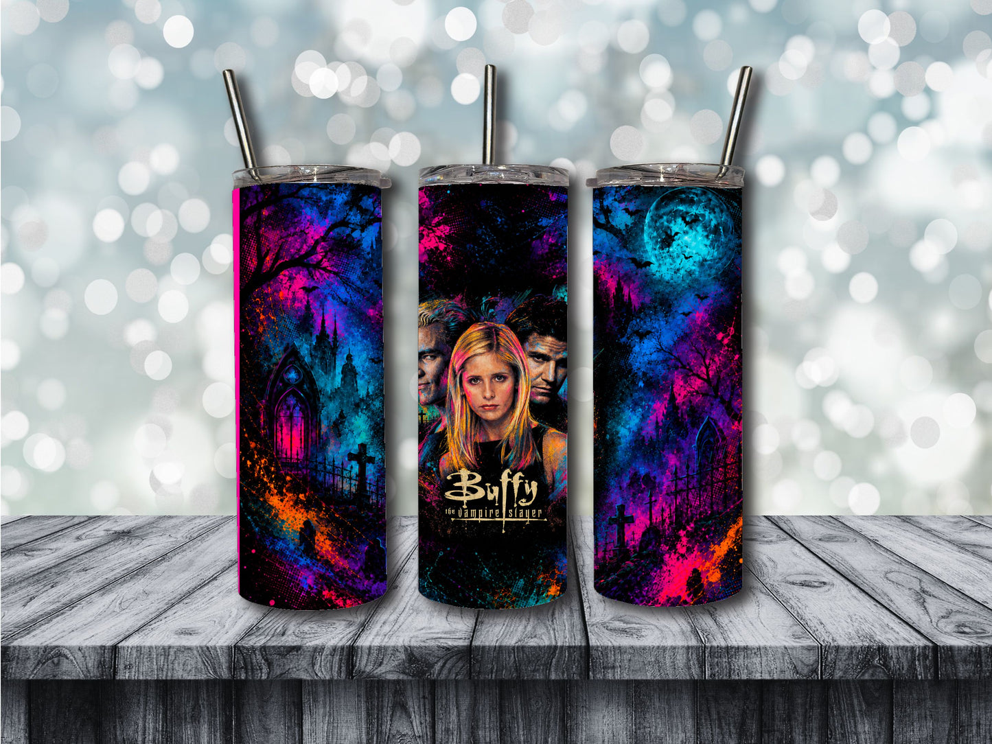 Neon Vampire Slayer tumbler