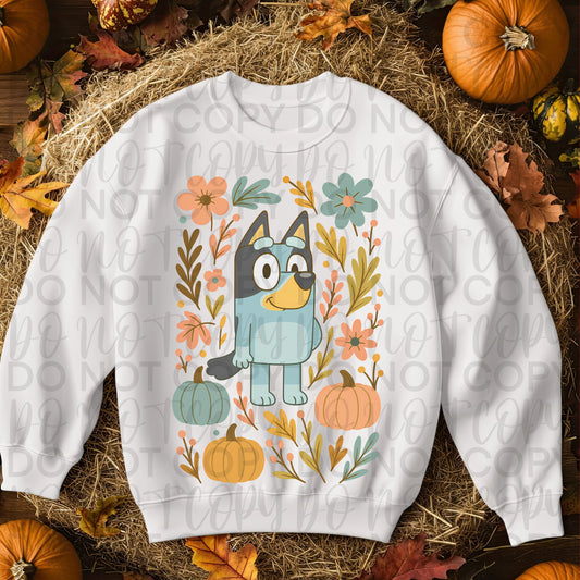 Autumn Floral Blue Dog