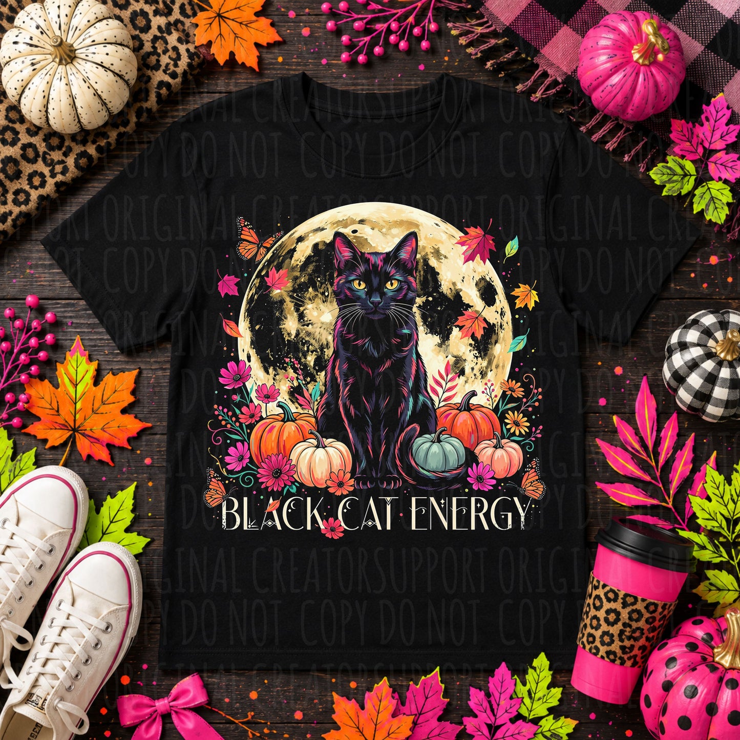 Dark tees only! Halftone Black Cat Energy