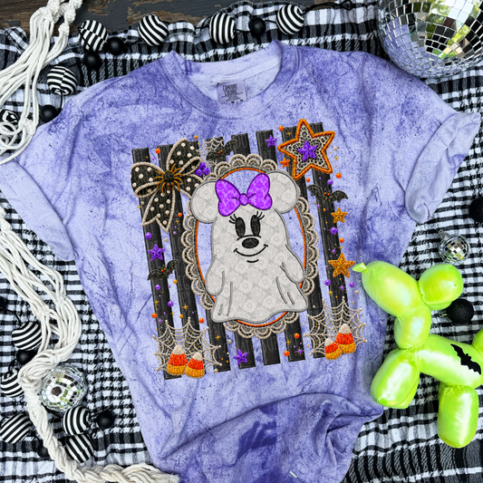 Faux Lace Embroidery Girl Mouse Halloween