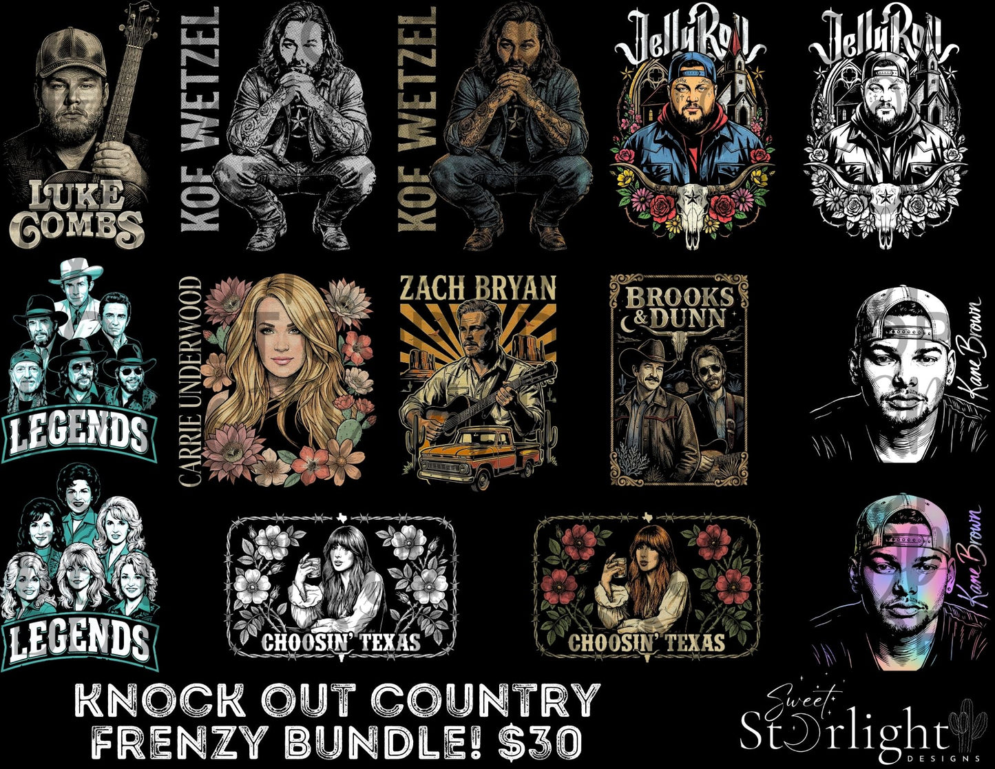 3/6 Black Knockout Country Tee Bundle
