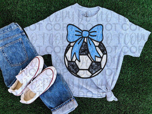 Soccer ball w/ blue bow floral