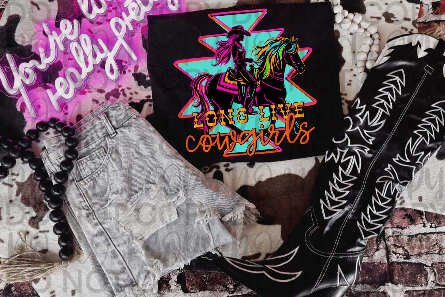 Neon Long Live Cowgirls set- Tee, seamless and Tumblers