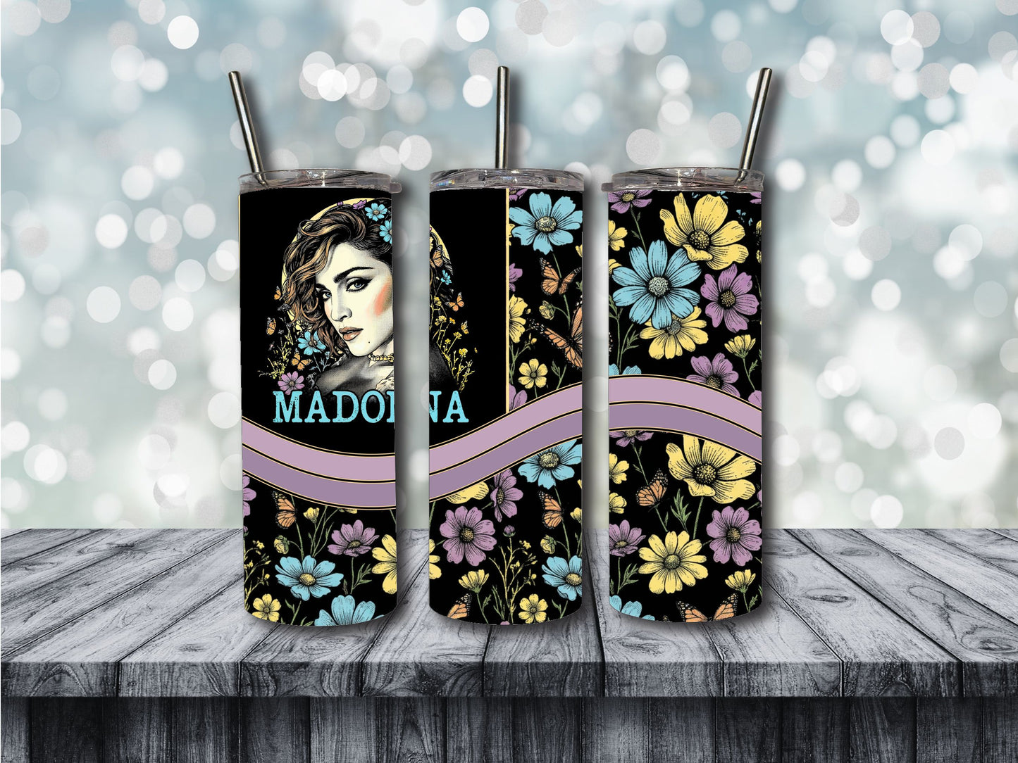 FLORAL COLOR AND MONOCHROME MA-DONNA TUMBLERS