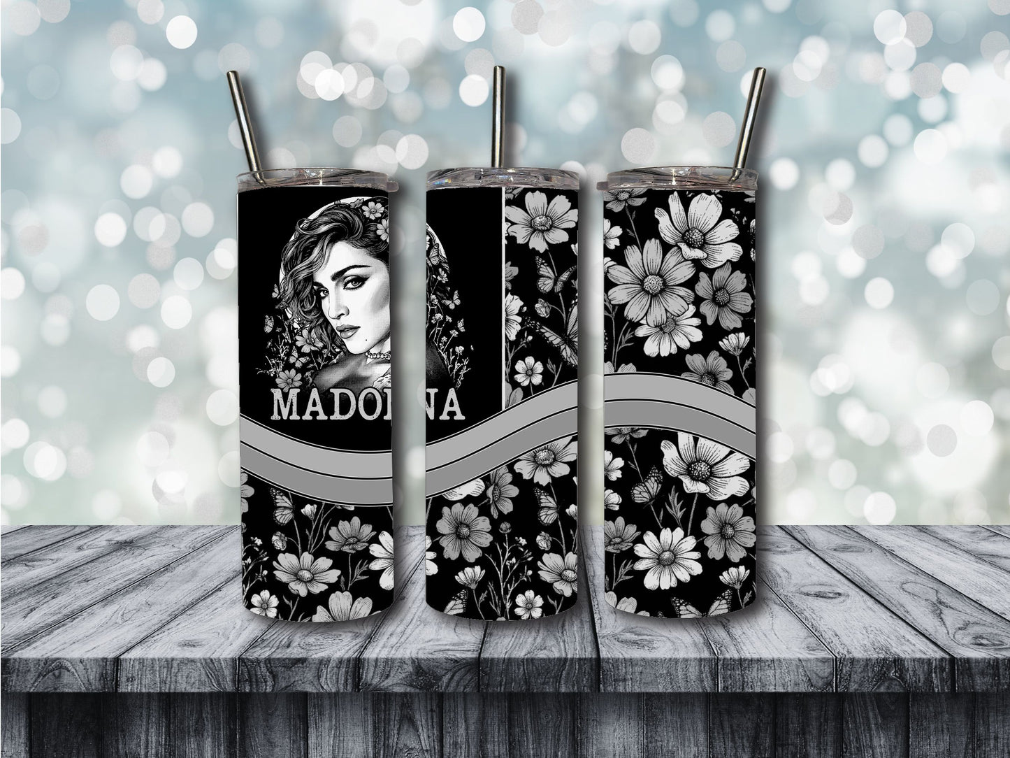 FLORAL COLOR AND MONOCHROME MA-DONNA TUMBLERS