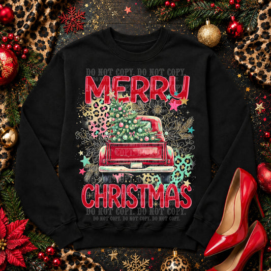 DARK TEES ONLY! HALFTONE- MERRY CHRISTMAS RED TRUCK SET