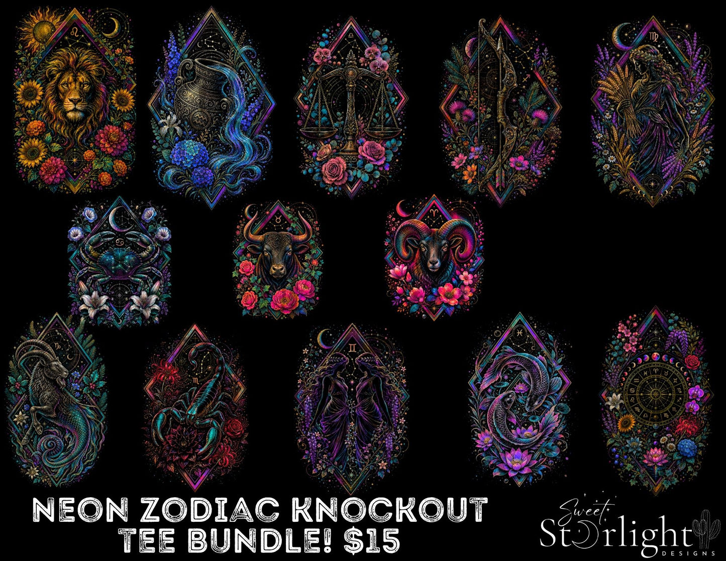 Neon Zodiac Knockout Tee Bundle
