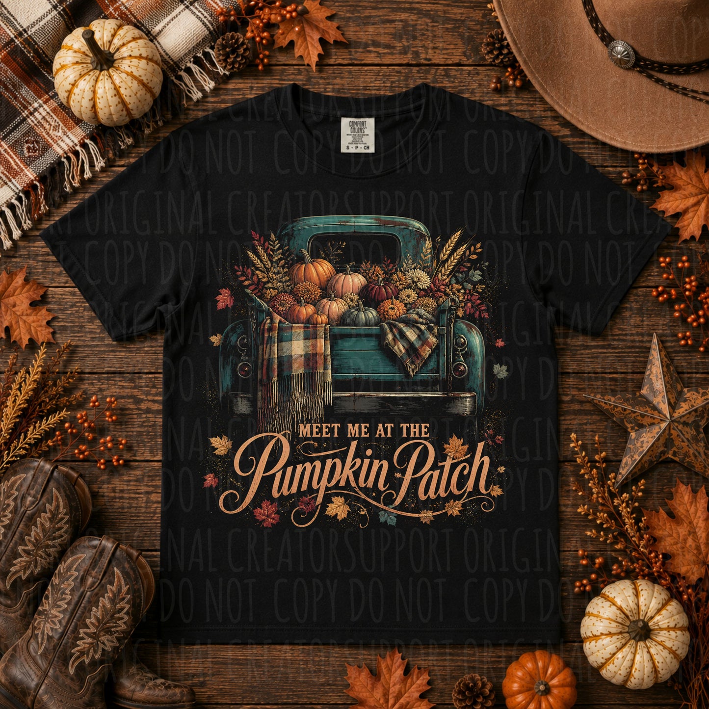 Dark tees only! Halftone Pumpkin Patch old truck