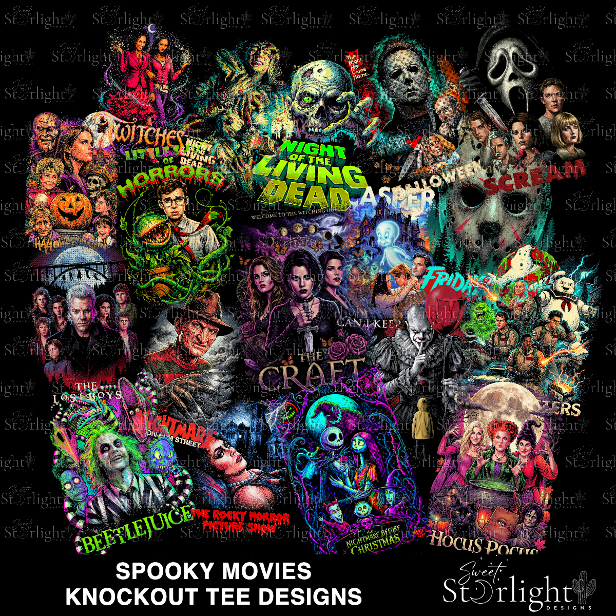 Spooky Movies Knockout Tee Design Bundle