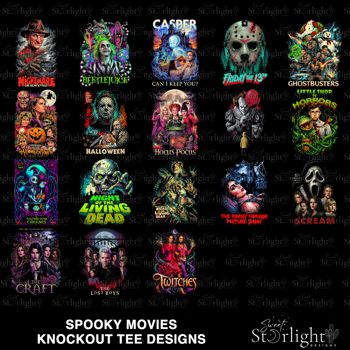 Spooky Movies Knockout Tee Design Bundle