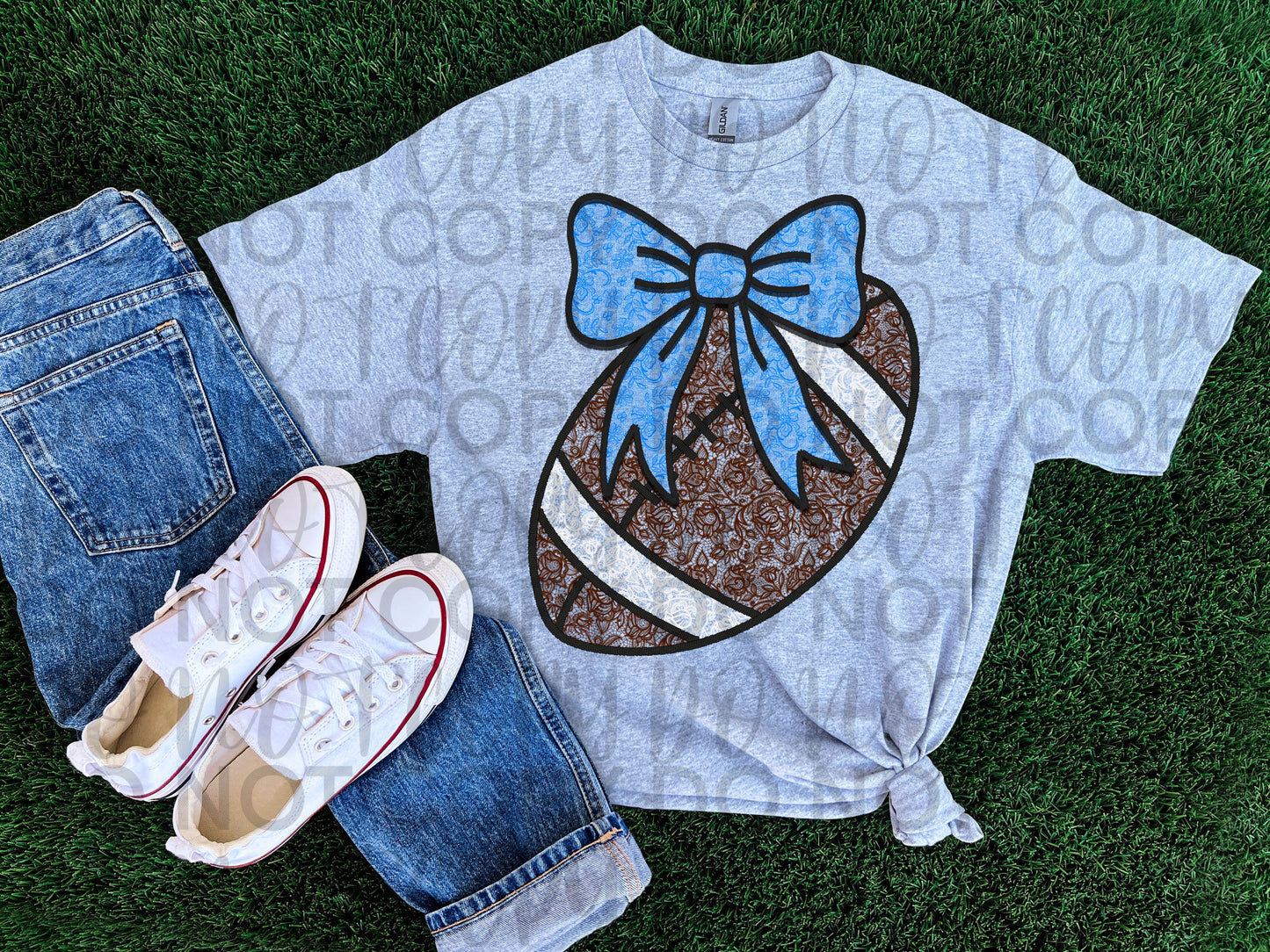 Football w/ blue bow floral lace