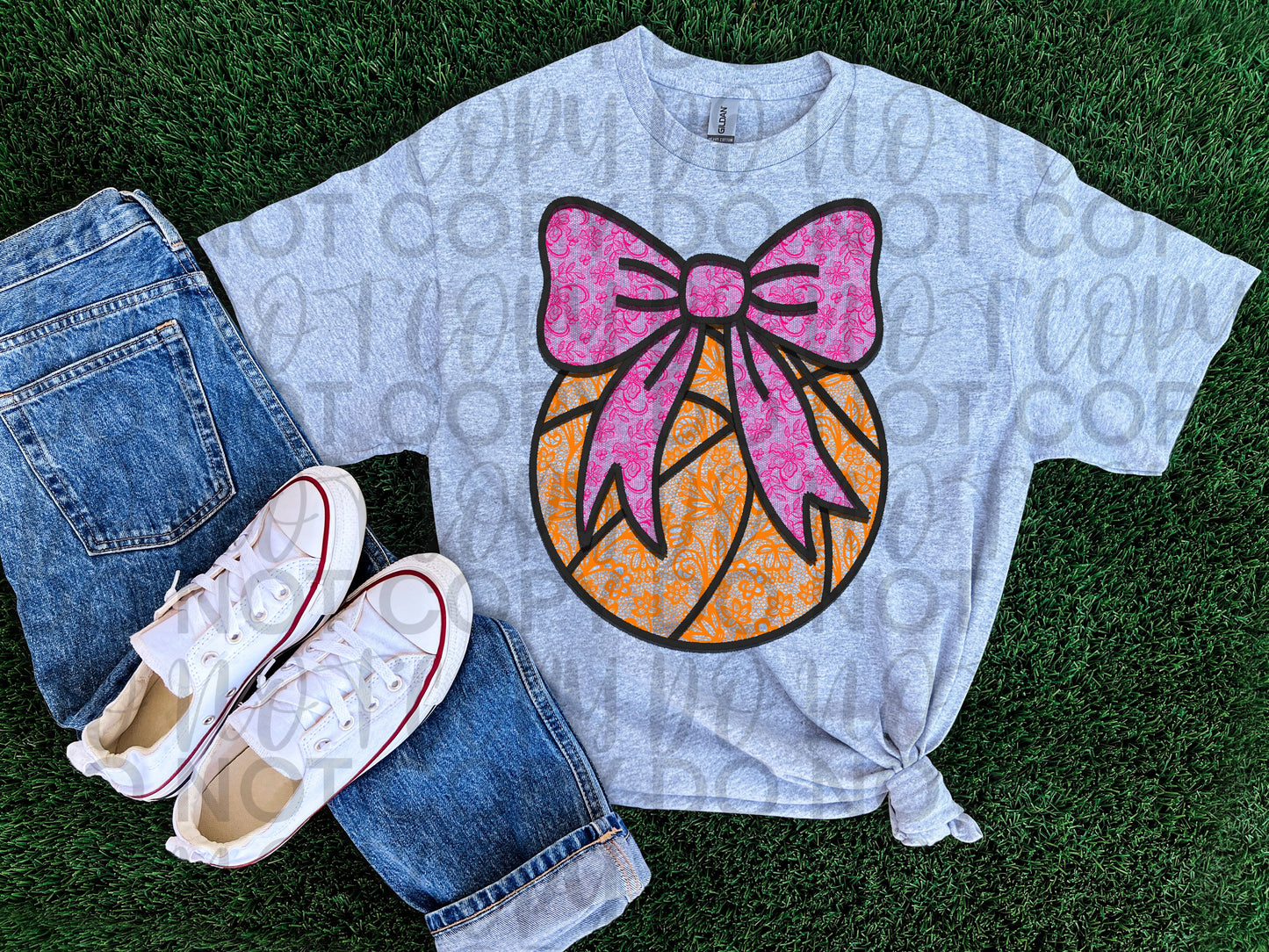 Basketball w/ pink bow floral lace