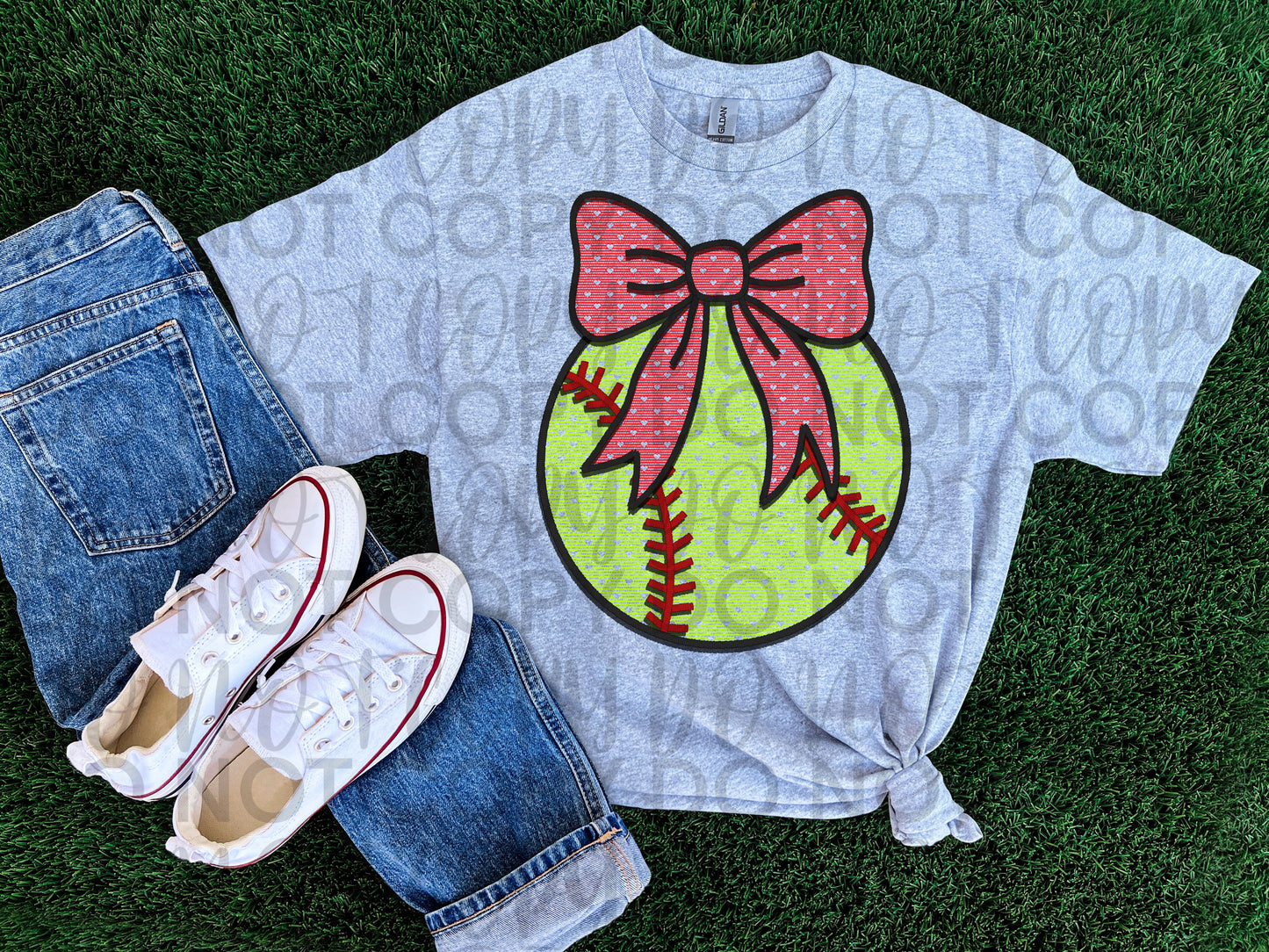 Softball w/ bow heart