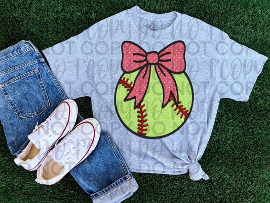 Softball w/ bow heart