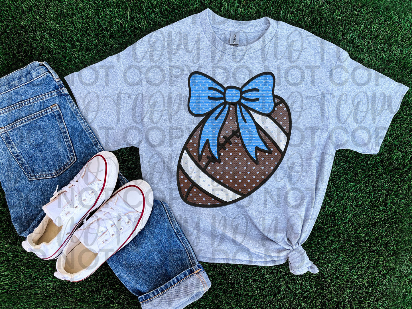 Football w/ blue bow heart lace