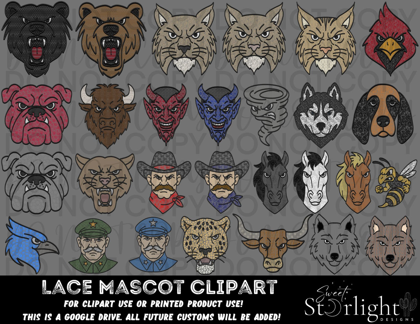 Lace Mascot Mega Clipart Bundle! Google Drive with Customs added!