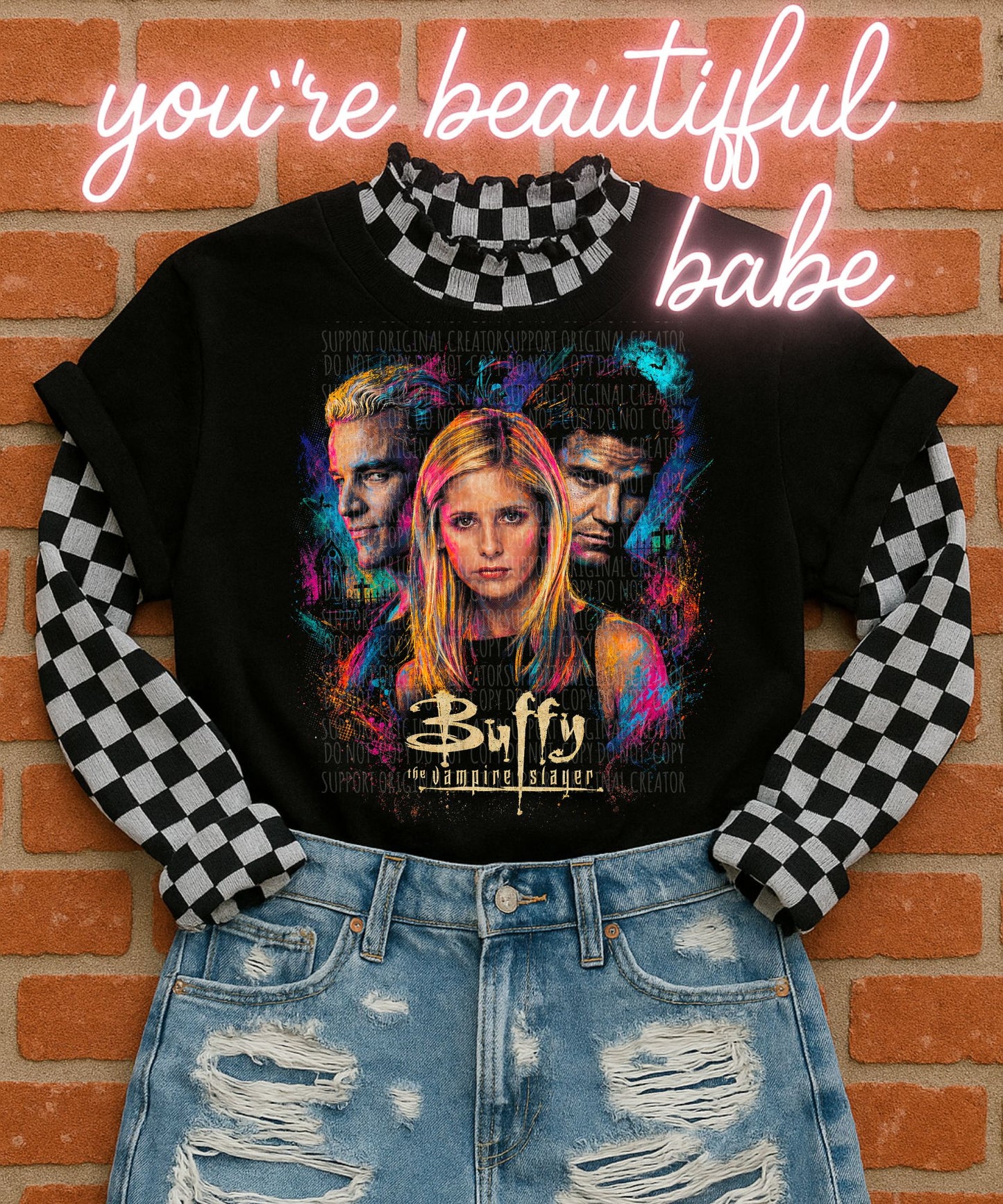 Dark tees only! Halftone Neon Vampire Slayer