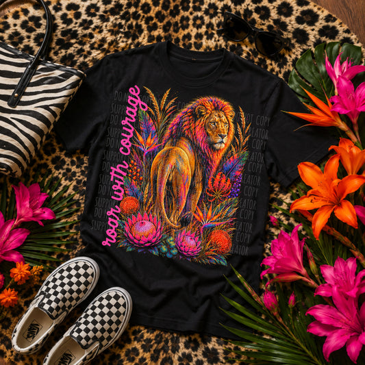 ROAR WITH COURAGE-DARK TEES ONLY!